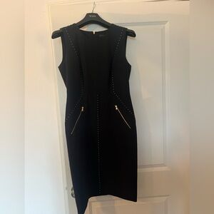 Donna Karan Black Midi Dress with Gold Zipper Accents